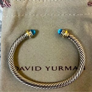 David Yurman Cable Classic Bracelet with Blue Topaz 14K Gold.